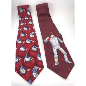 American Film Classics Set of 2 Wizard of Oz Neck Ties 100% Silk Tin Man‎ Hearts
